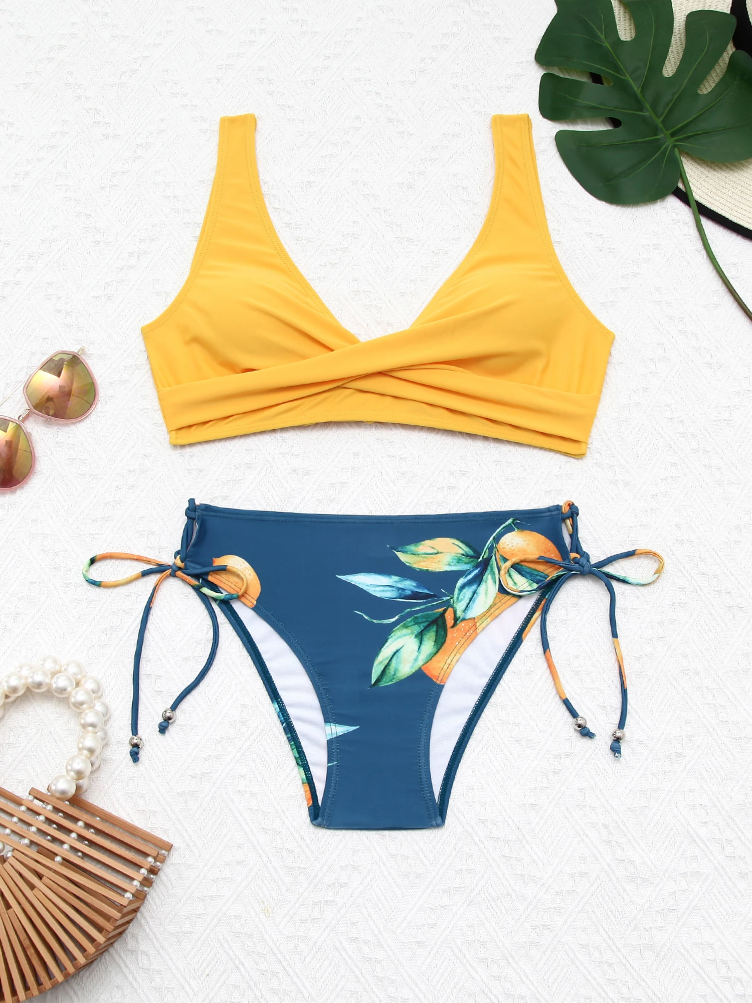 Женский летний комплект бикини однотонные топы на бретелях с v-образным вырезом и