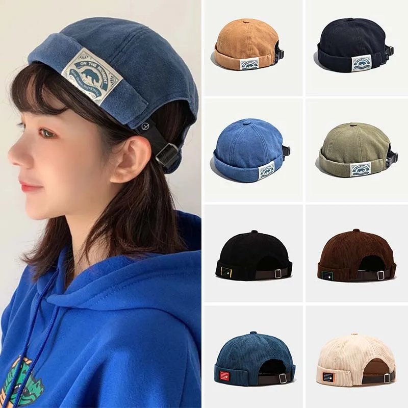 

2022 Unisex Solid Beanie Docker Cap Adjustable Men Women Retro Berets British Hats Warm Bucket Cap Brimless Hat Bonnet Dad Caps