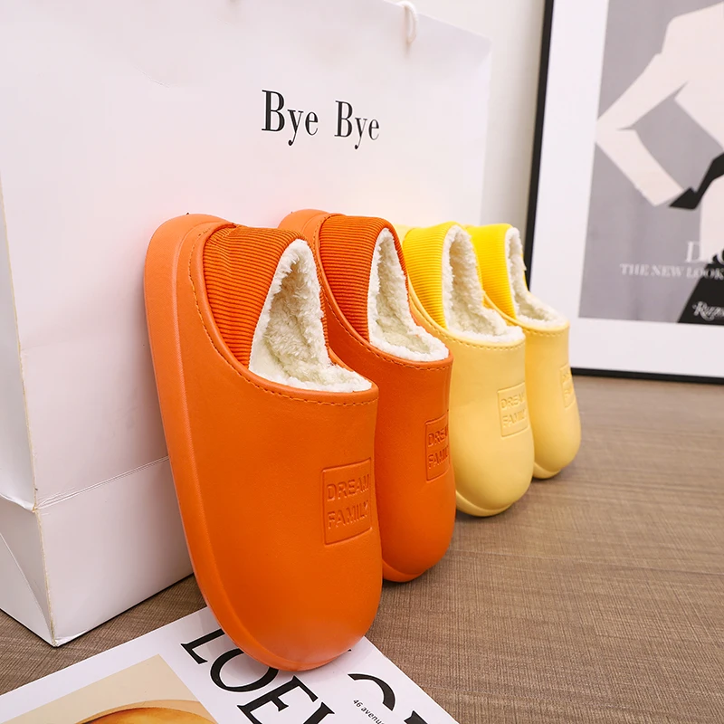 

Winter Indoor Ladies Household Slippers Non-slip Water Proof Cotton Sandals EVA Bottom Plush Couple Shoes