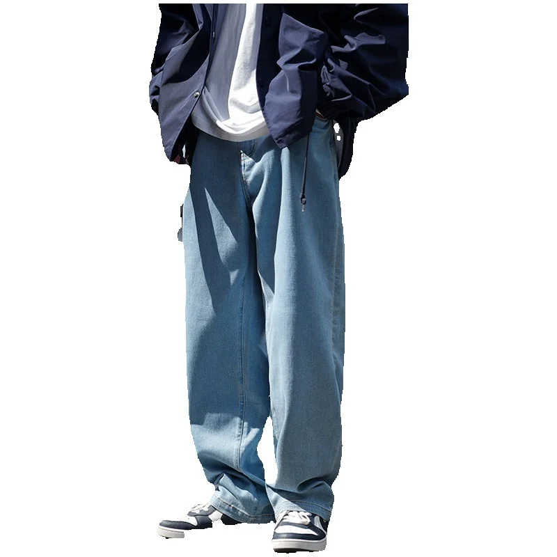 Blue Baggy Jeans Men Fashion Casual Straight Jeans Men Japanese Streetwear Hip Hop Loose Wide Leg Denim Pants Mens Trousers