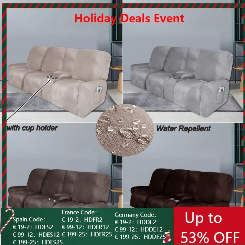 

2 3 Seater Elastic Suede Recliner Sofa Cover with Cup Holder Non Slip Armchair Slipcovers Lazy Boy Chair Covers for Living Room