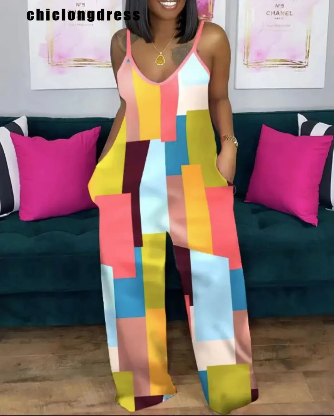 

2023Summer Fashion Casual Suspender Jumpsuit Women Loose Sleeveless Wide Leg Jumpsuit Women