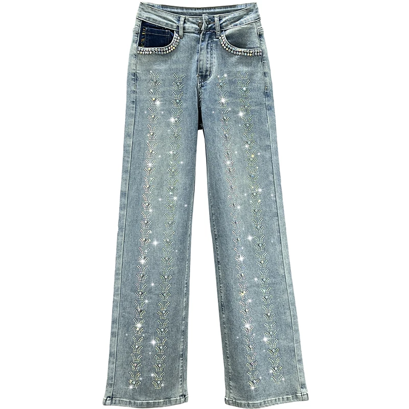 Loose Diamonds Jeans for Women Trendy 2023 Spring and Summer New Vintage High Waisted Figure Flattering Denim Mopping Pants