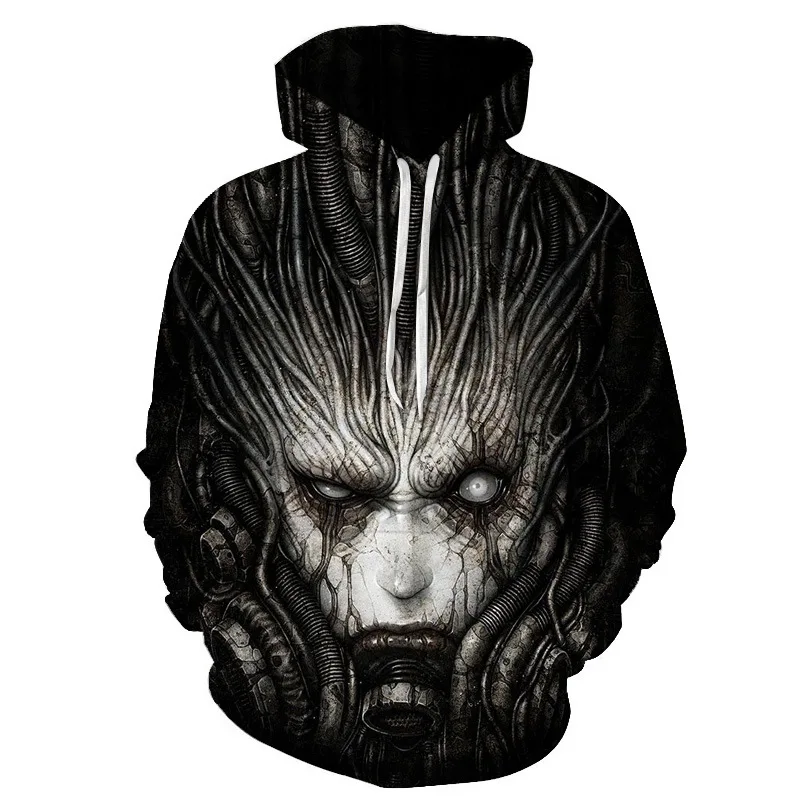 Мужская толстовка с капюшоном Черная Толстовка длинным рукавом и 3D-принтом
