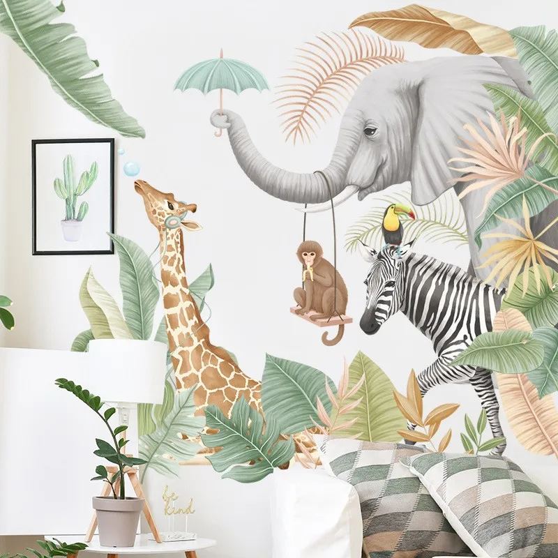 

Jungle Animals Wall Stickers For Kids Rooms Boys Room Bedroom Decoration Forest Wallpaper Posters Vinyl Nordic Home Decor