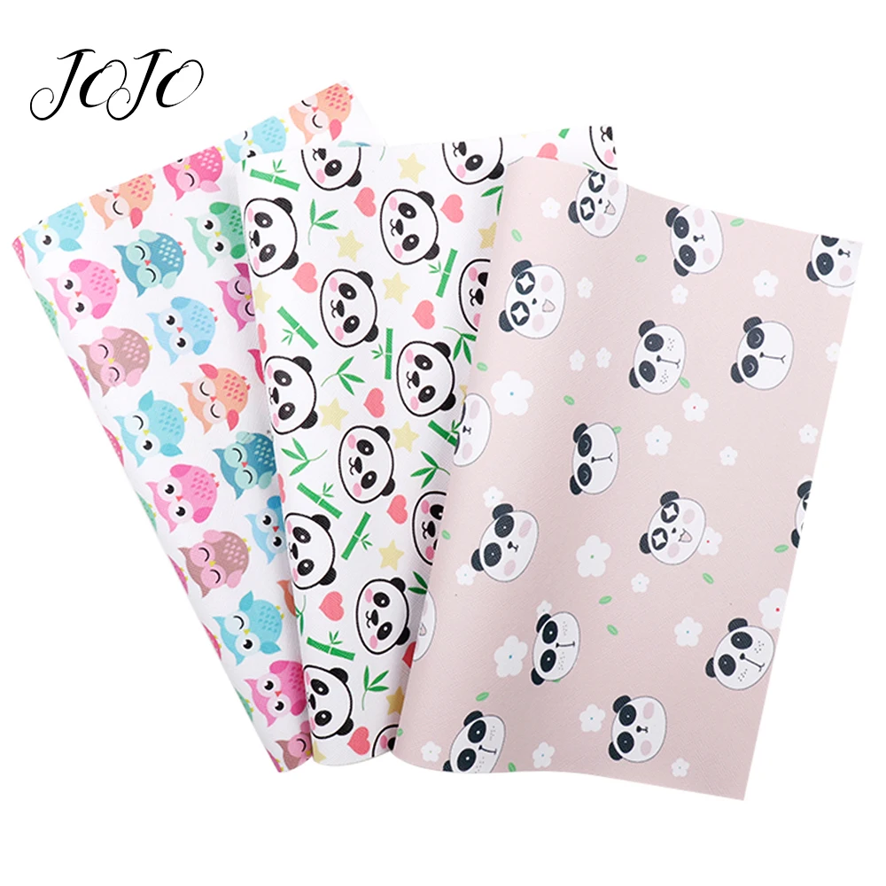 

JOJO BOWS 22*30cm 1pc Faux Synthetic Leather Fabric For Needlework Owl Panda Printed Sheets DIY Hair Bow Apparel Sewing Material