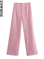 xnwmnz 2022 spring summer women fashion plaid trousers retro high waist invisible zipper female chic trousers