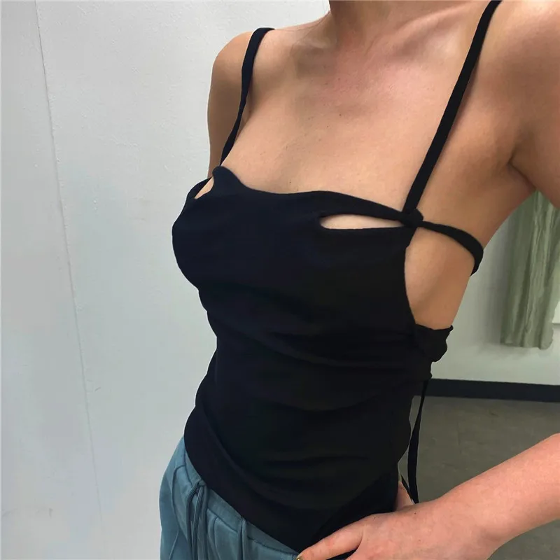 

Women Black Camisole Lace up Bow Tank Tops Sexy Sleeveless Vest korean fashion clothing Backless Bandage y2k accessories Tops