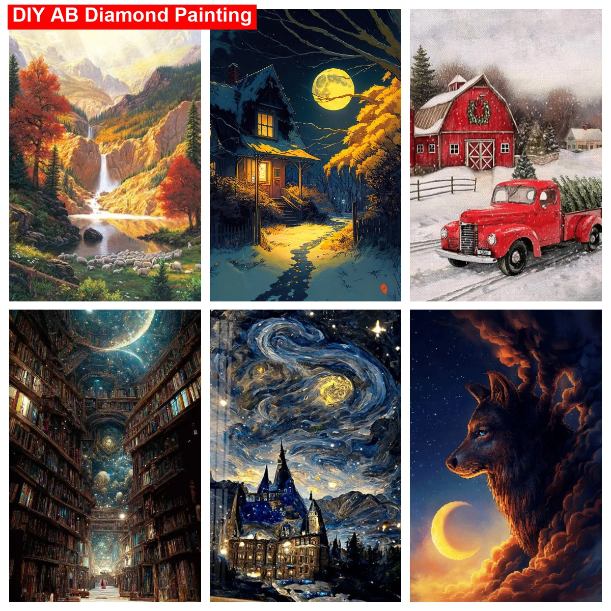 

Пейзаж, волк, луна, сделай сам, 5D AB, алмазная живопись, полная круглая/квадратная мозаика, алмазная вышивка, искусство, украшение для дома