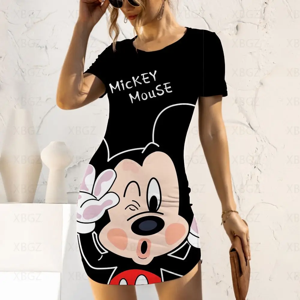 

Women's Summer Dress Top Tight Summer Dresses Woman 2022 Fashion Disney Slim Fit Minnie Mouse Casual Print Sexy Mickey Cartoon