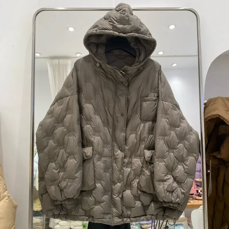 

Fashion 2023 Autumn Winter Hooded Puffer Jacket Oversized Solid Parkas Female 90% White Duck Down Coat Long Sleeve Warm Outwear