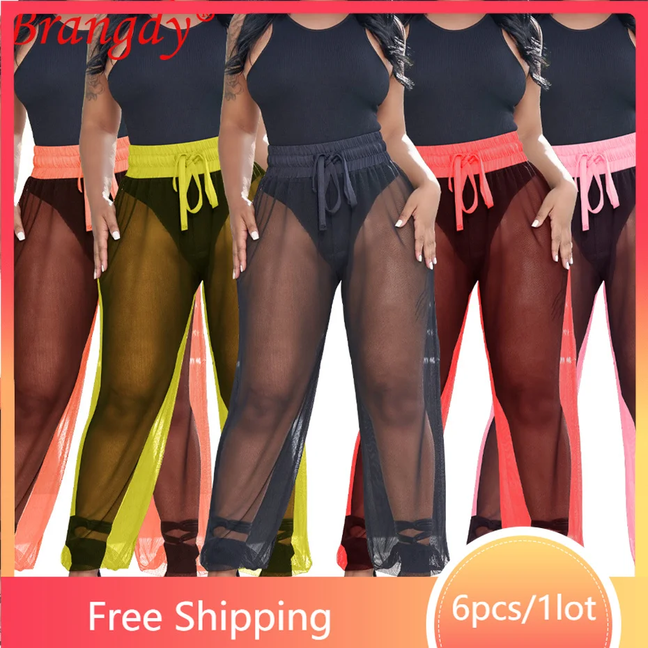 

6pcs Bulk Lots Wholesale Items Mesh Leggings Pencil Pants Sexy See Through Full Length Women Trousers B8982