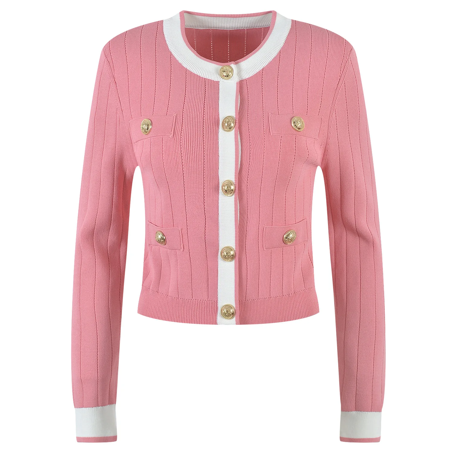 

Newest 2023 Spring O-neck European Style Ageless Casual Knitted Women Cardigans Sweater Sheath Design