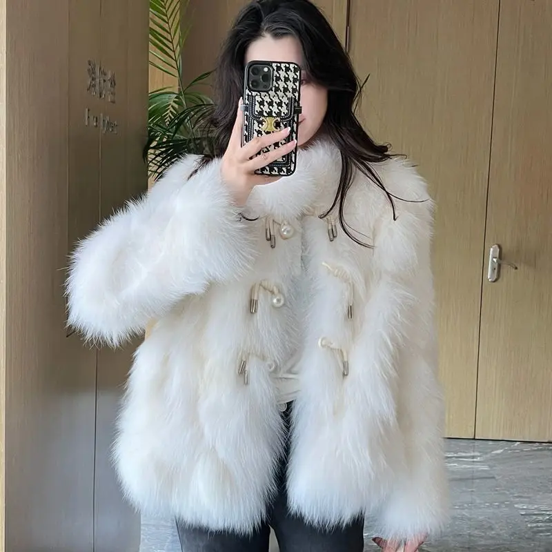 2022 New Winter Long Sleeve Faux Fox Fur Coat Women Fashion Thick Warm Fur Coats Outerwear Fake Fur Jacket Women Clothing  H78