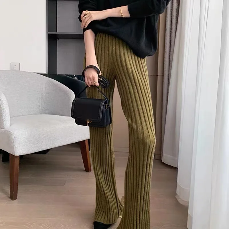 

Knitted Wide-Leg Mopping Pants Women's Spring and Autumn Light and Familiar Style High-Waisted Drape Straight Micro-Flare Pants