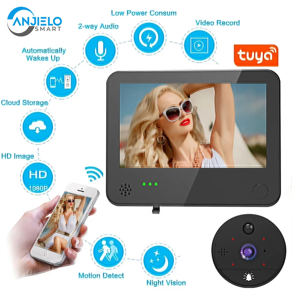 

Wifi Video Doorbell Digital Door Peephole Camera Residential Intercom Outdoor Bell 1080P Magic Eye Viewer Home Monitor Screen