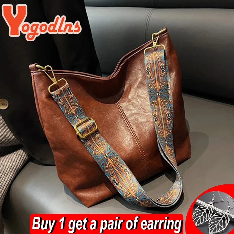 

Yogodl Vintage Shoulder Bag For Women PU Leather Bucket Bag Luxury Style Crossbody Bag Lady Messenger Bag Shopping Tote Purse
