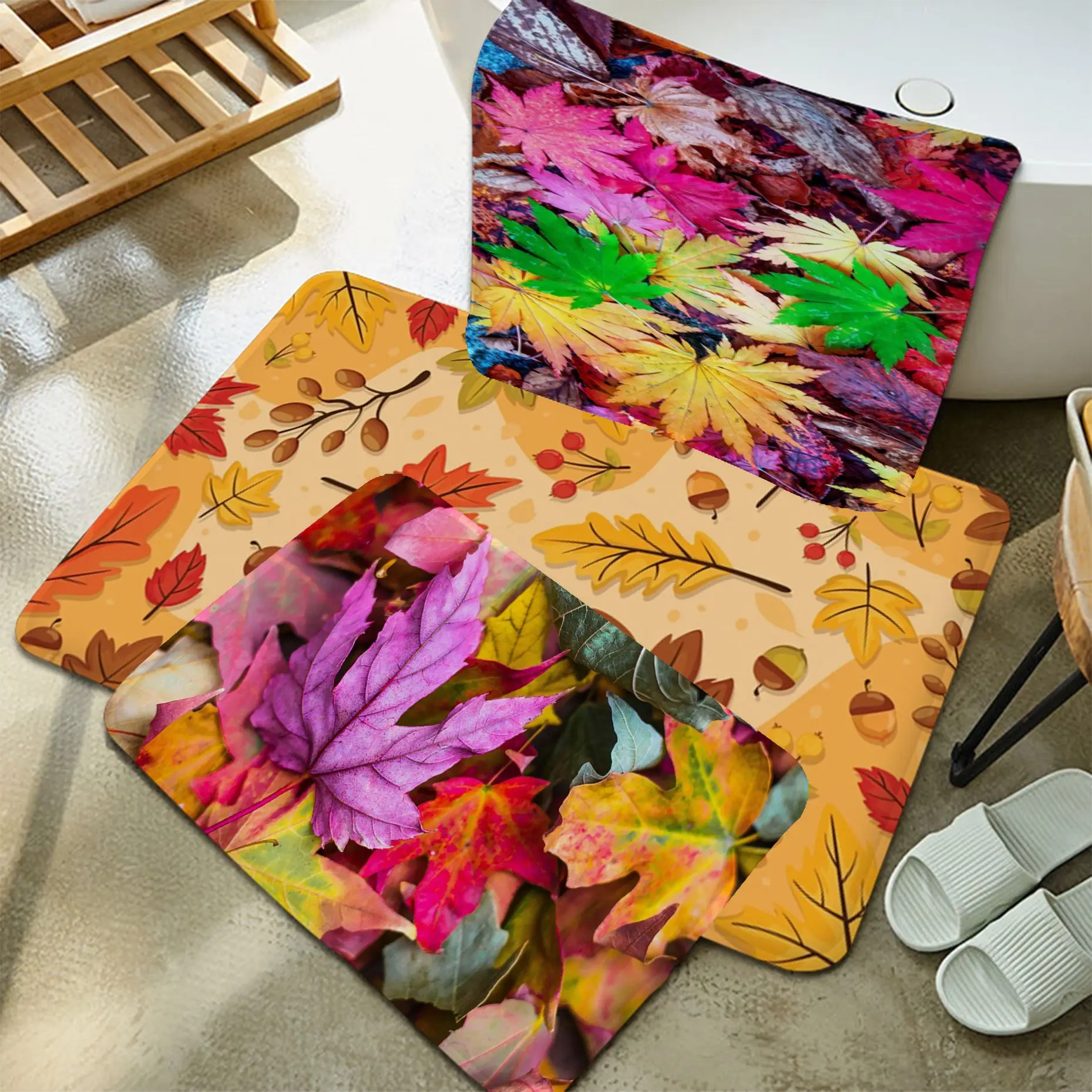 

Autumn Leaves Fall Fox Pumpkin Floor Carpet Washable Non-Slip Living Room Sofa Chairs Area Mat Kitchen Hotel Decor Mat