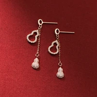 real 925 sterling silver hollow gourd drop earrings elegant zircon hanging dangle drops fine jewelry for women