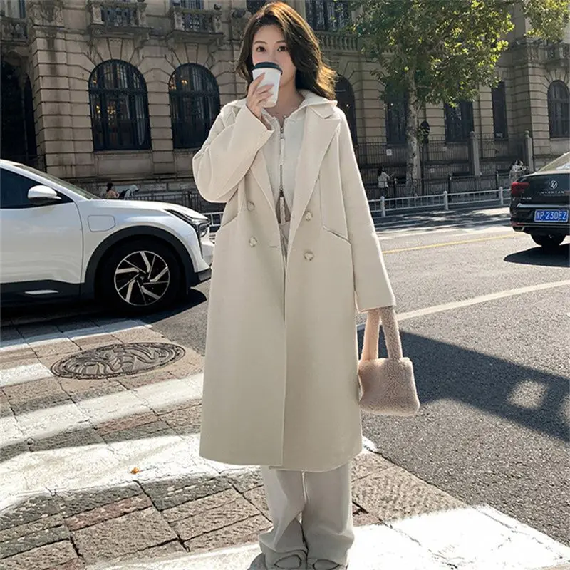 Женское шерстяное пальто средней длины элегантное Свободное на одной пуговице в