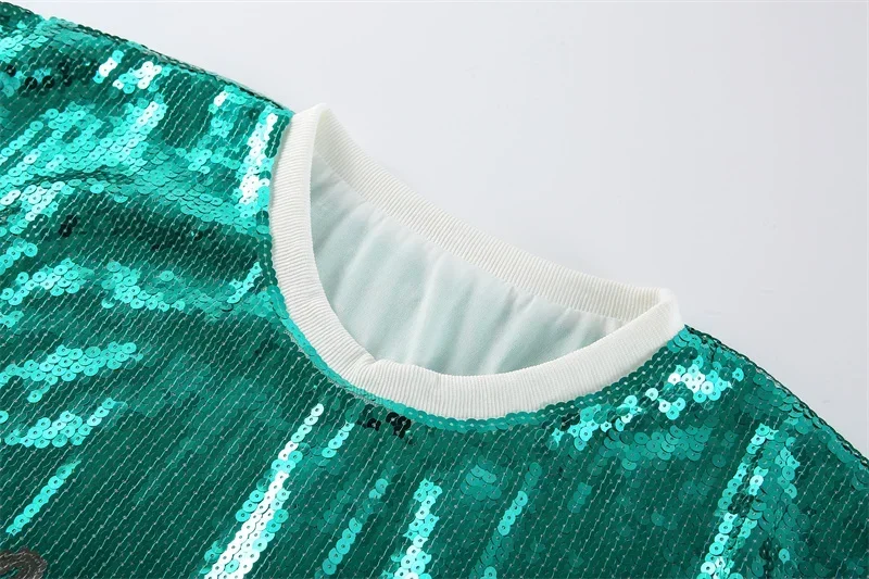 Футболка женская с круглым вырезом уличная одежда надписью и блестками прямая