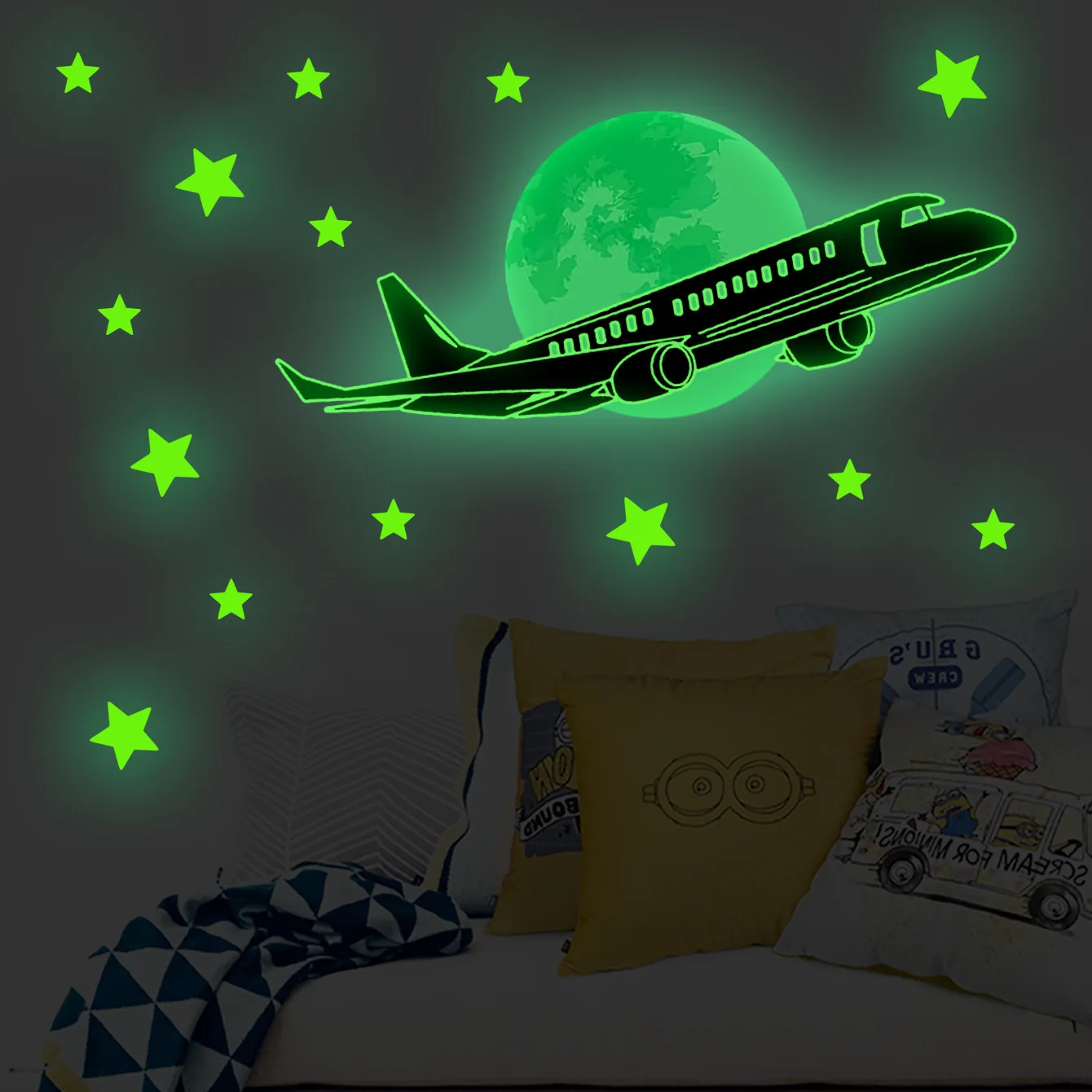 

Airplane Glowing Wall Sticker in Night Sky