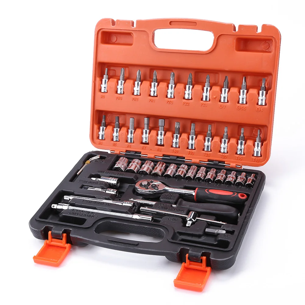 

46PCS Ratchet Wrench Set With Box Universal Car Repair Tool Ratchet Set Torque Wrench Combination Bit Bike Bicycle Repair Tools