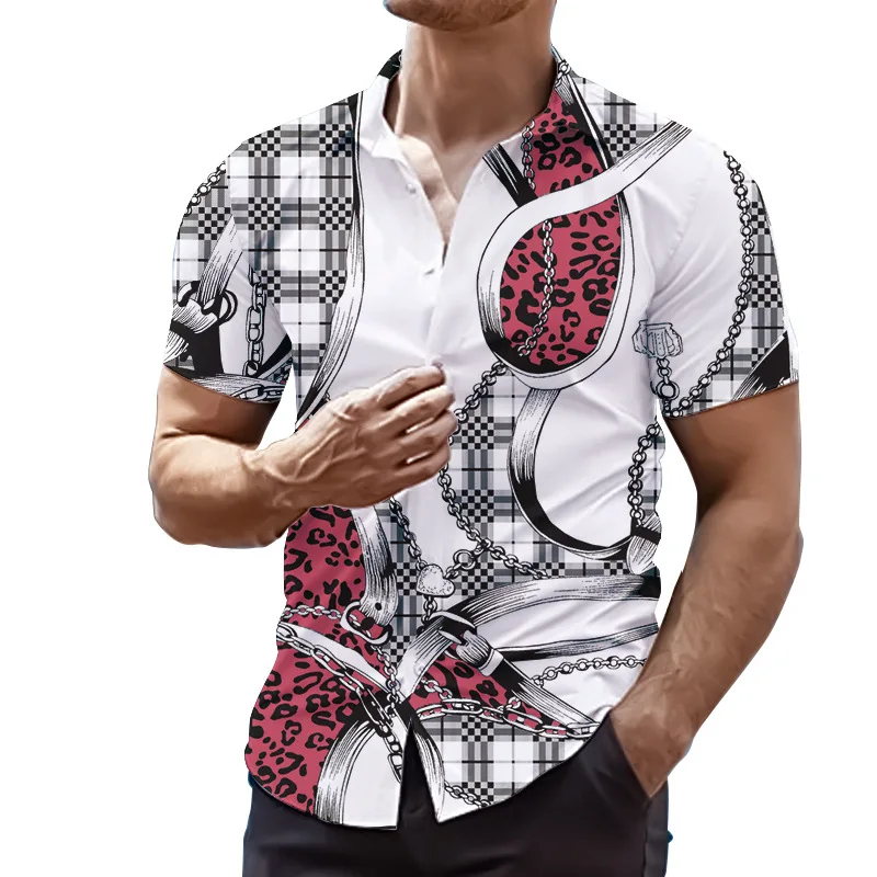 New Men's Short-sleeved Printed Shirt Men And Women Casual Beach Clothes Personality Thin Couple Tops