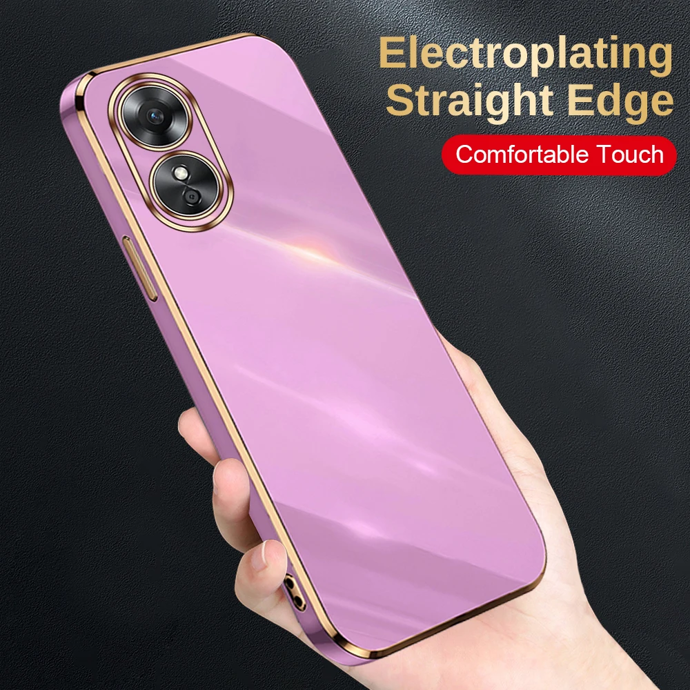 Мягкий чехол с гальваническим покрытием и прямым краем для Oppo A17 4G для OppoA17 Op poA 17 Oppo A 1 7 Противоударная невидимая подушка безопасности