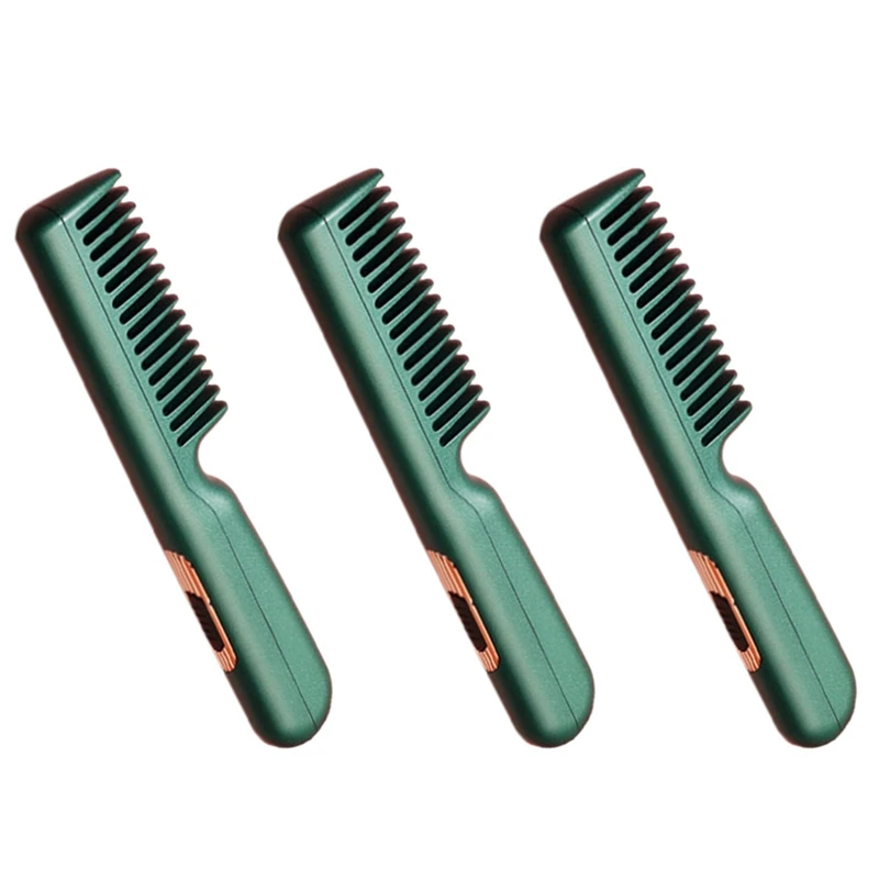 

3X Electric Cordless Hair Straightener And Curling 2 In 1 Dry Comb Mini USB Charging Hot Straightening Green