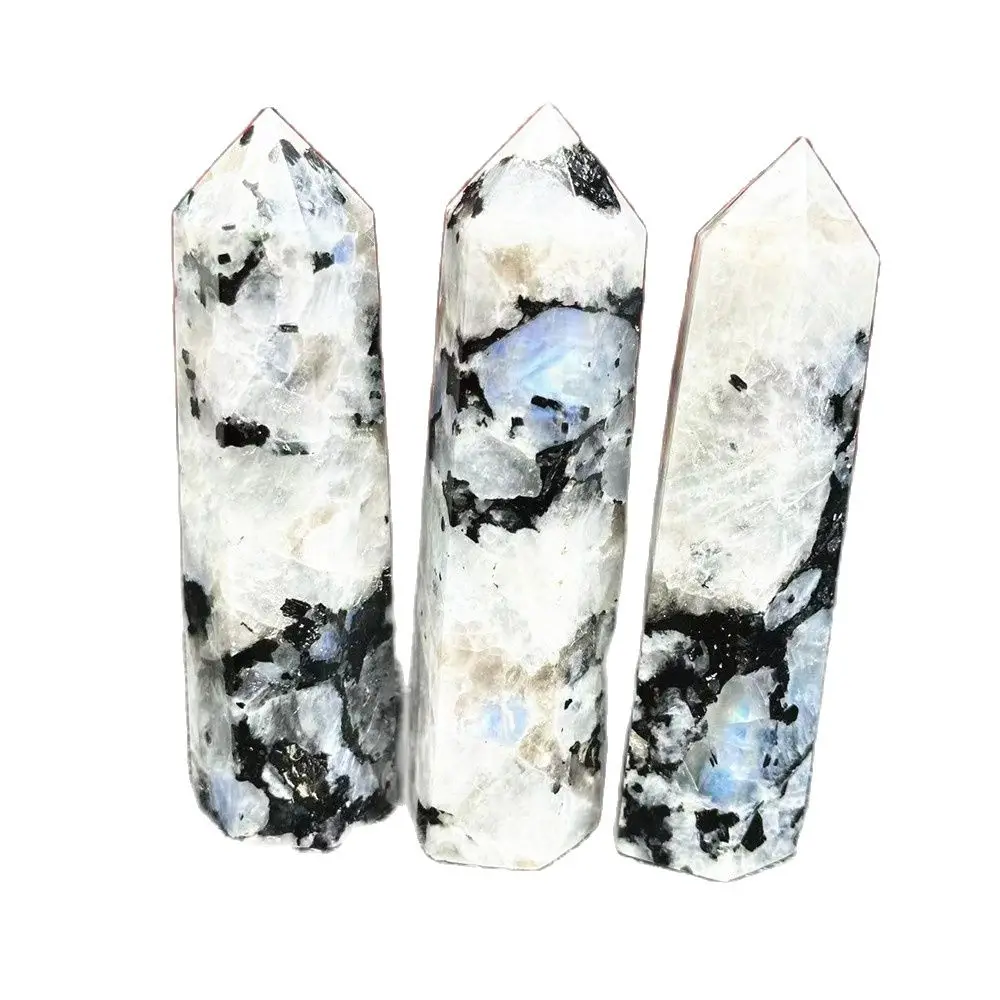 

Black White Moonstone Quartz Column Natural Quartz Crystal Point Healing Hexagonal Wand Treatment Stone
