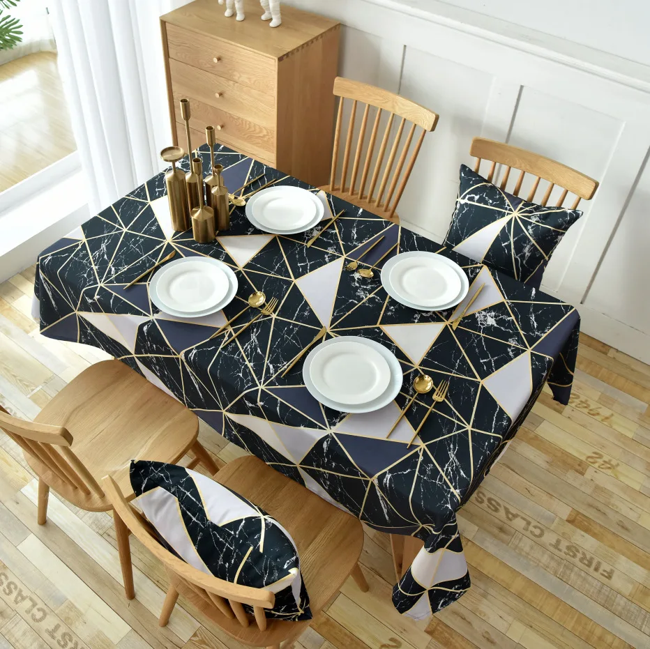 

Nordic Household Black Geometric Pattern Table Cloth Waterproof Oxford Cloth Rectangular Tablecloth Coffee Table for Living Room