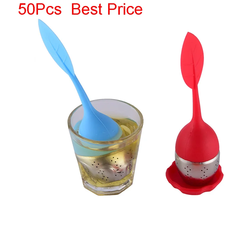 

50Pcs/lot 304 Stainless Steel Tea Strainers Leaf Silicone Tea Infuser Withe Food Grade Make Tea Bag Filter Tea Accessories
