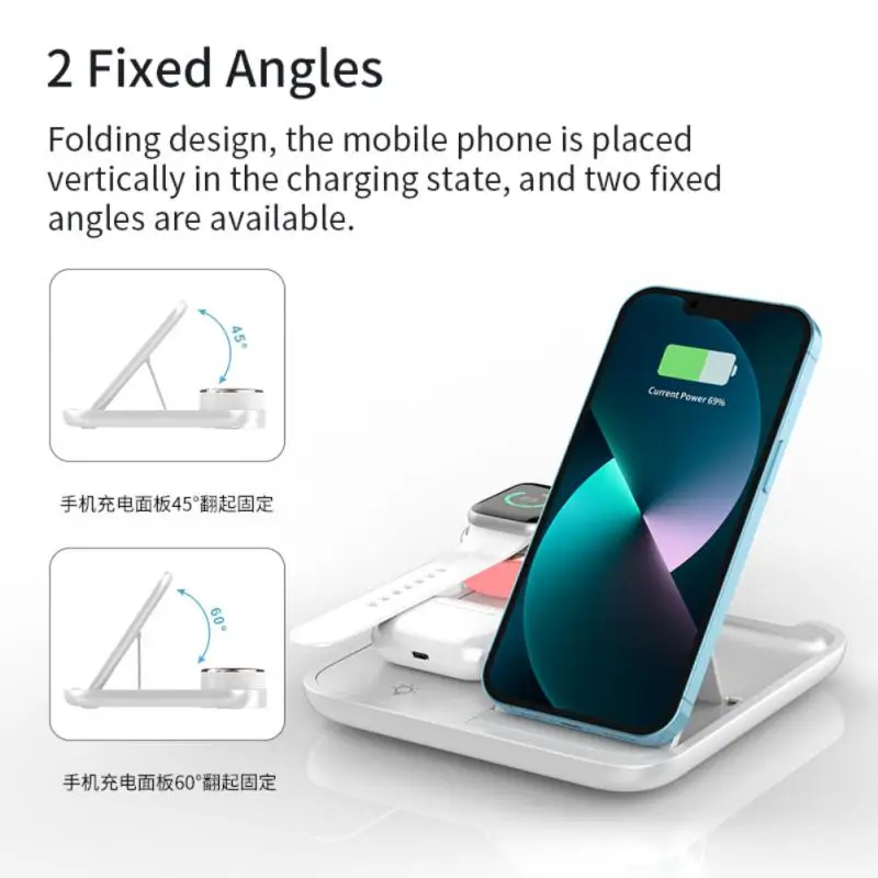 

Universal Wireless Charging Board Polychrome Folding Wireless Charger For Iphone 12 13 14 Max Headphone Charger Four-in-one