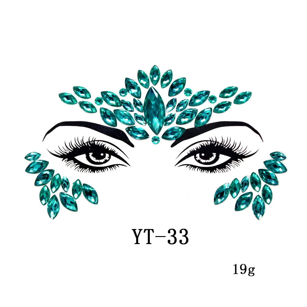 3D Sexy Face Tattoo Stickers Face Jewels Glitter Diamond Crystal Temporary Fake Tattoo  Rhinestones for Women Party Stage Tattoo images - 6