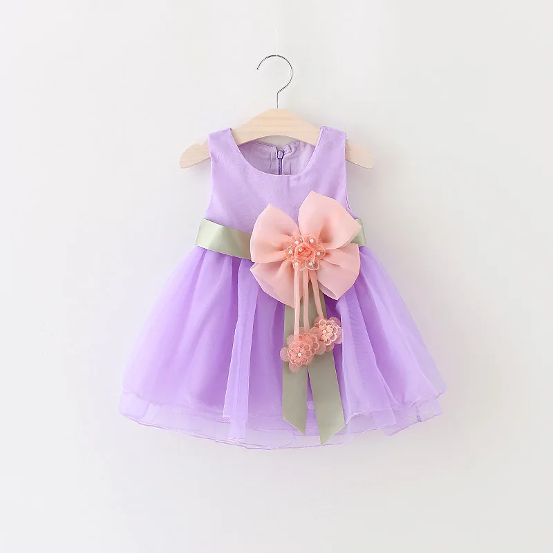 

New Fashion Baby Princess Dress Flower Bow Sleeveless Lace Baby Dresses Princess Dress Baby Clothes For Eid 2022