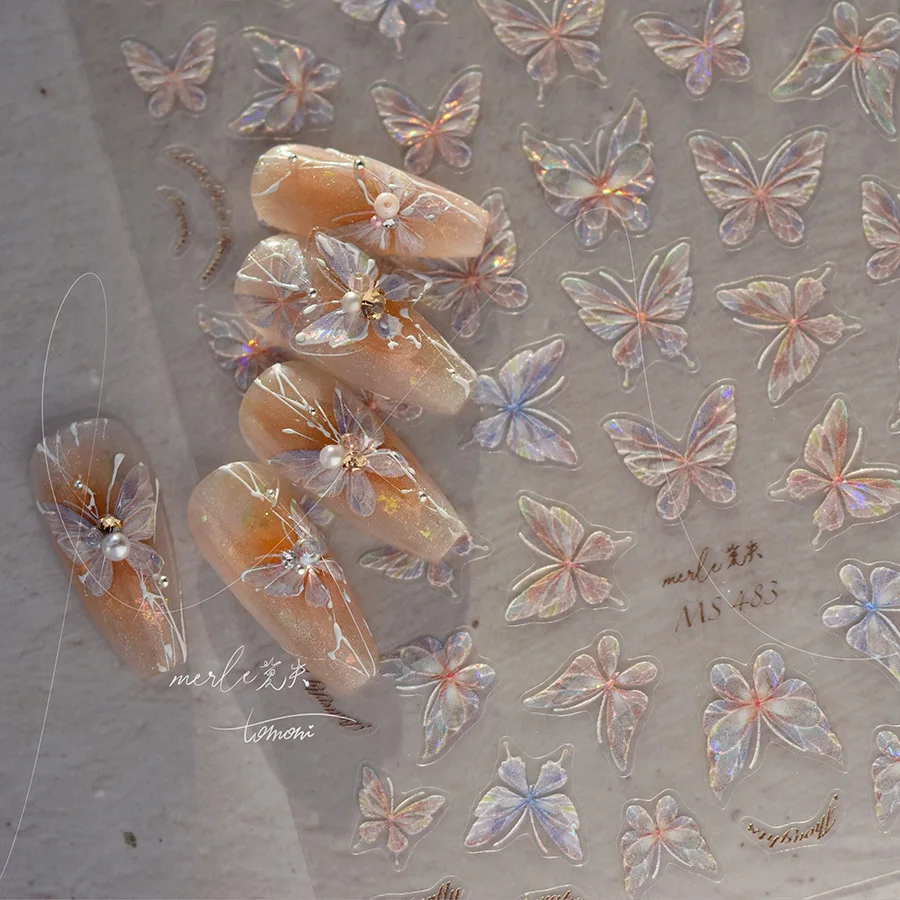 Блестящие наклейки для ногтей в виде ракушек авроры дневных бабочек