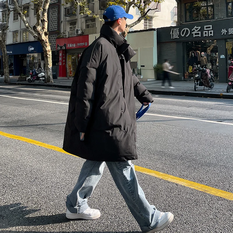 Winter Jacket Men Warm Fashion Thicken Oversized Black Down Jacket Men Streetwear Korean Loose Thick Long Coat Mens Parker M-2XL