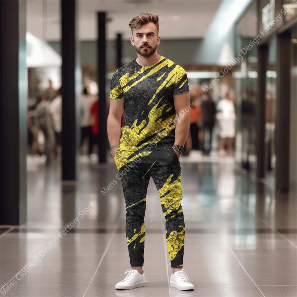 2023 Man Streetwear Short Sleeve T-Shirts+Pants Men's 2 Piece Set Men 3D Printing Tracksuit Men Fashion Casual T Shirt For Men