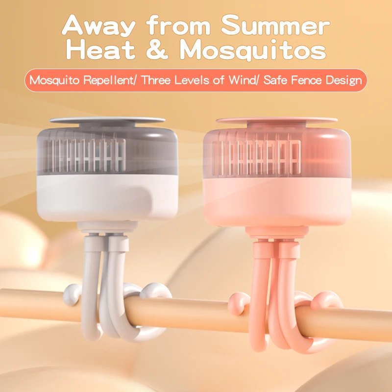 

USB Stroller Fan for Baby with Mosquito Repellant Rechargeable Bladeless Fan 2000mAh Mini Handy Fan 360° Adjustable with Type C