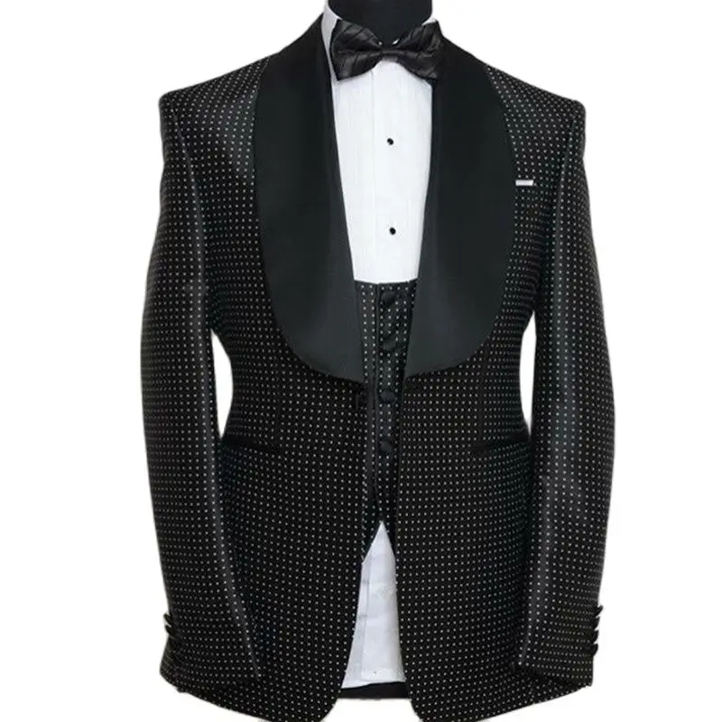 

Slim Fit Prom Suits for Men with Dots Shawl Lapel Custom Wedding Groom Tuxedo 2023 3 Piece Male Fashion Costume Jacket Vest Pant