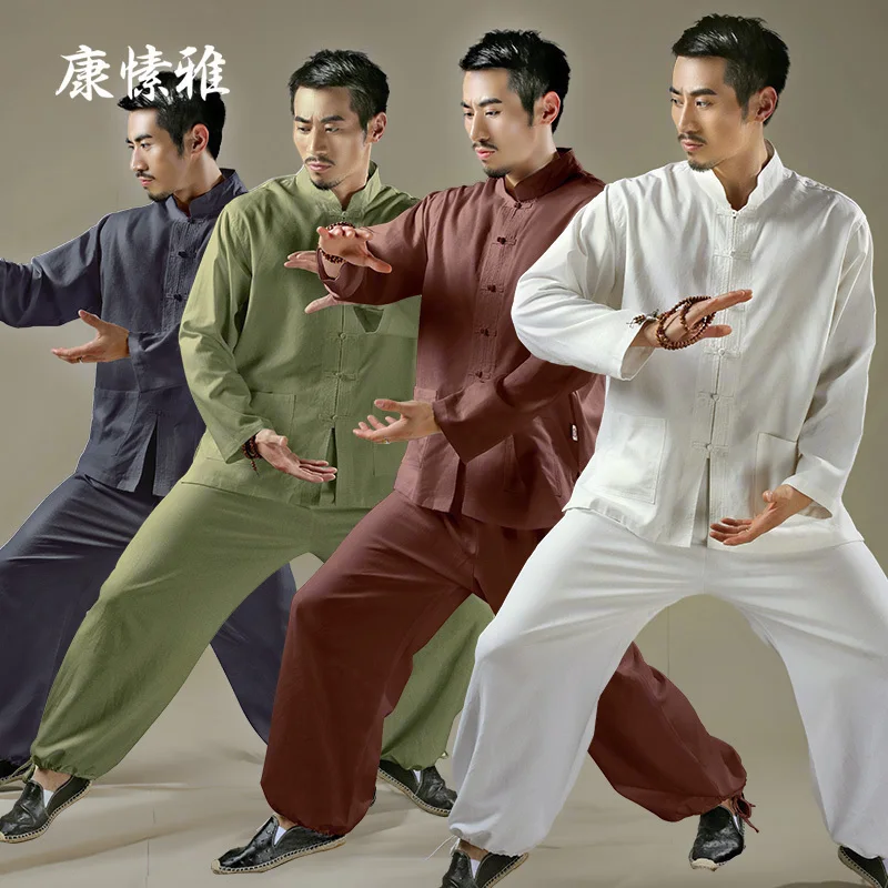 Chinese Style Men Tai Chi Kungfu Martial Arts Uniforms Cotton Linen Loose Shirt+pant Casual Workout Meditation Wushu Yoga Set