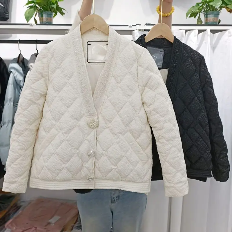Women White Duck Down Jacket Autumn Winter Outwear Casual V-collar Coat Korean Style Down New 2023 Folds Down Coats Ladies M41