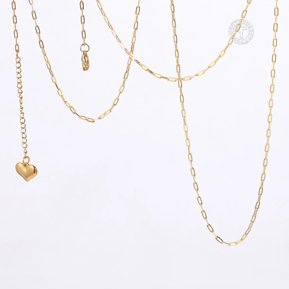 

2mm Gold Heart Love Necklace For Womens Girls Stainless Steel Cable Paperclip Link Chain Adjustable Jewelry Gifts DN340