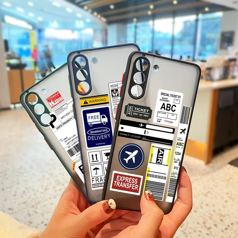 

Airplane transportation label For Samsung S21 20 10 8 9 M62 51 31 30S 20 FE Lite Plus (5G) Frosted Translucent Phone Case