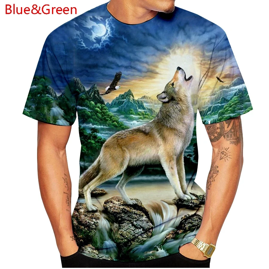 

New Cool 3d Wolf T Shirt Couple T-shirts Spring and Summer Men Short Sleeved T Shirts Tops XS-5XL