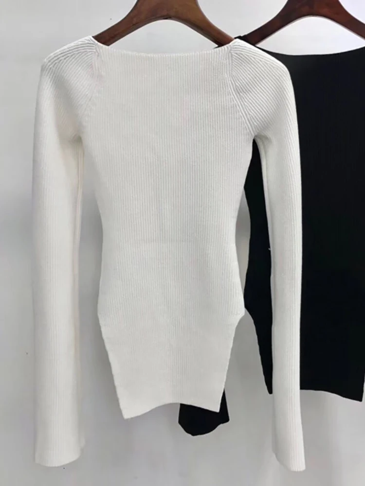 Женский кашемировый пуловер с квадратным вырезом и длинными рукавами | Женская