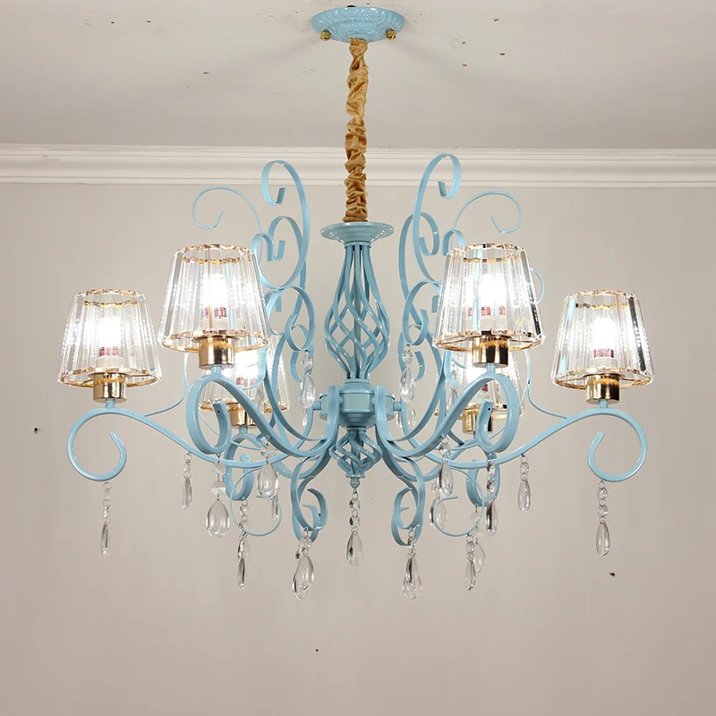 

Mediterranean Chandelier Blue Crystal Living Room Lamp Modern Minimalist American Nordic Light Luxury Bedroom Dining Room Lamp