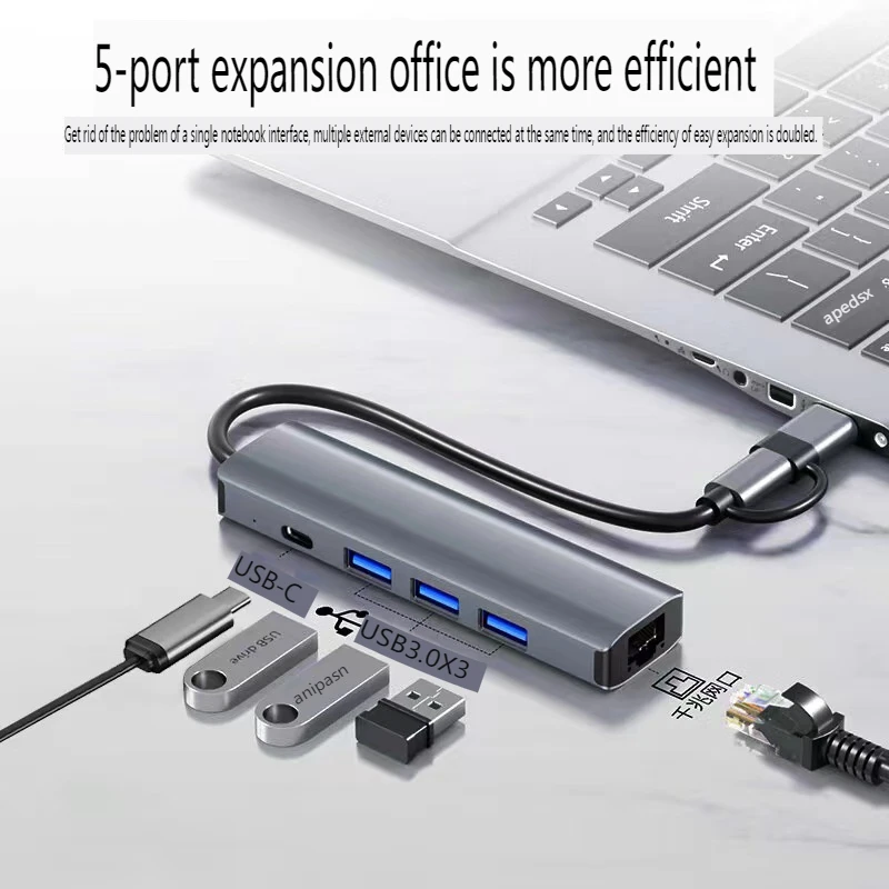 USB C-концентратор USB-C Многопортовый адаптер USB-A Тип C 3.0 Передача данных Gigabit Ethernet RJ45