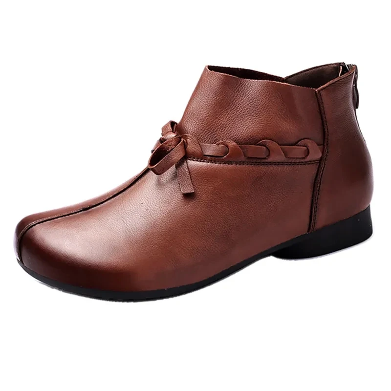 Winter Flat Women Shoes Leather Boots Woman 2023 Wedge Booties  Butterfly Retro Shoes Ladies Zipper Solid Color Warm Ankle Boots